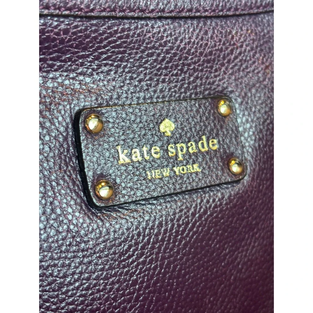 Kate Spade New York Pebbled Leather Hobo Shoulder Bag Purple Polka Dot Lining